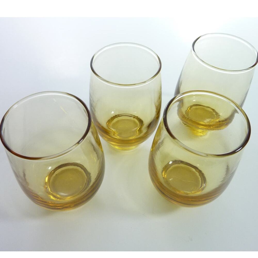 Vintage Retro Amber Glass Whiskey Juice Bar Glasses Set of 4 Mid Century